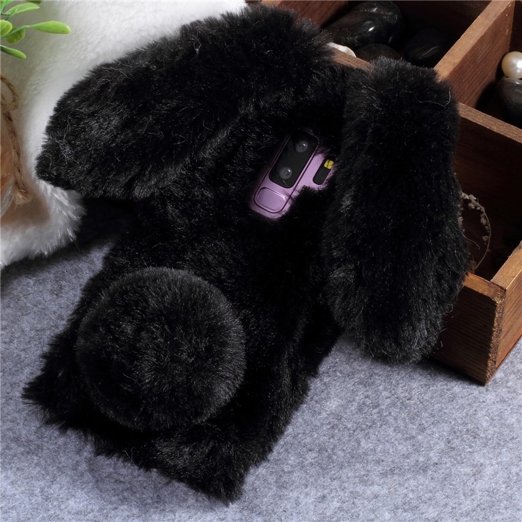 Rabbit Shape Fluffy Fur Coated TPU Phone Case for Samsung Galaxy S9+ SM-G965 - Black-1