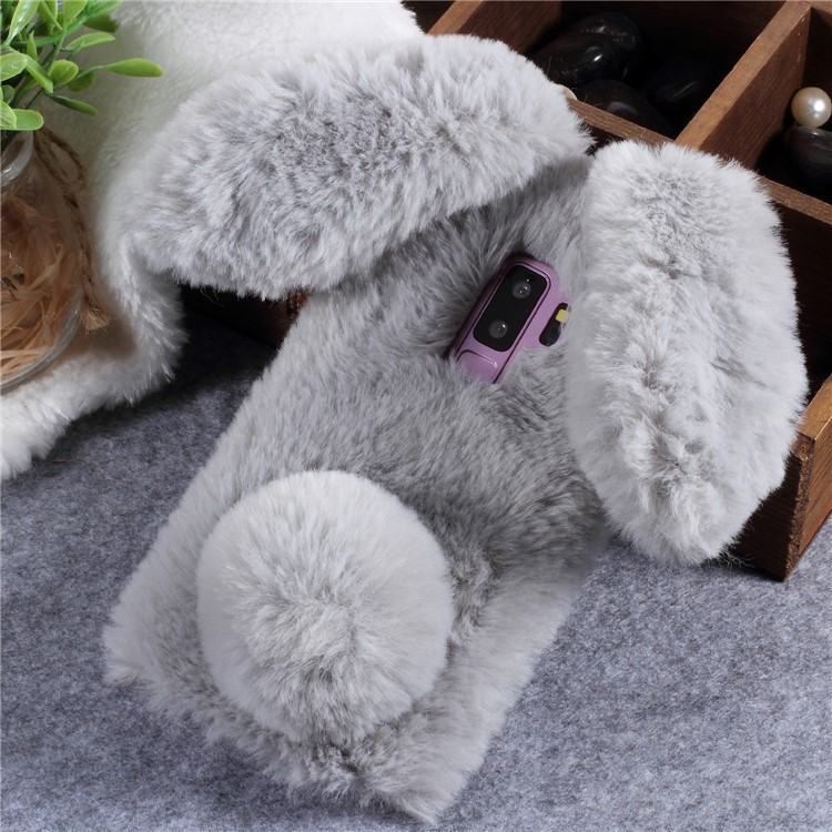 Rabbit Shape Fluffy Fur Coated TPU Cell Phone Case for Samsung Galaxy S9+ SM-G965 - Light Grey-1
