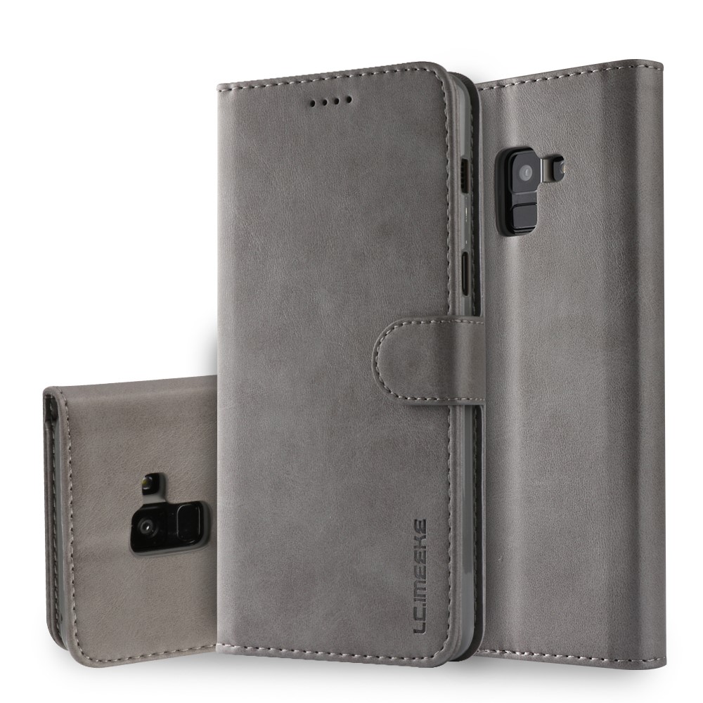 LC.IMEEKE Wallet Leather Stand Cover for Samsung Galaxy A8 (2018) - Grey-1
