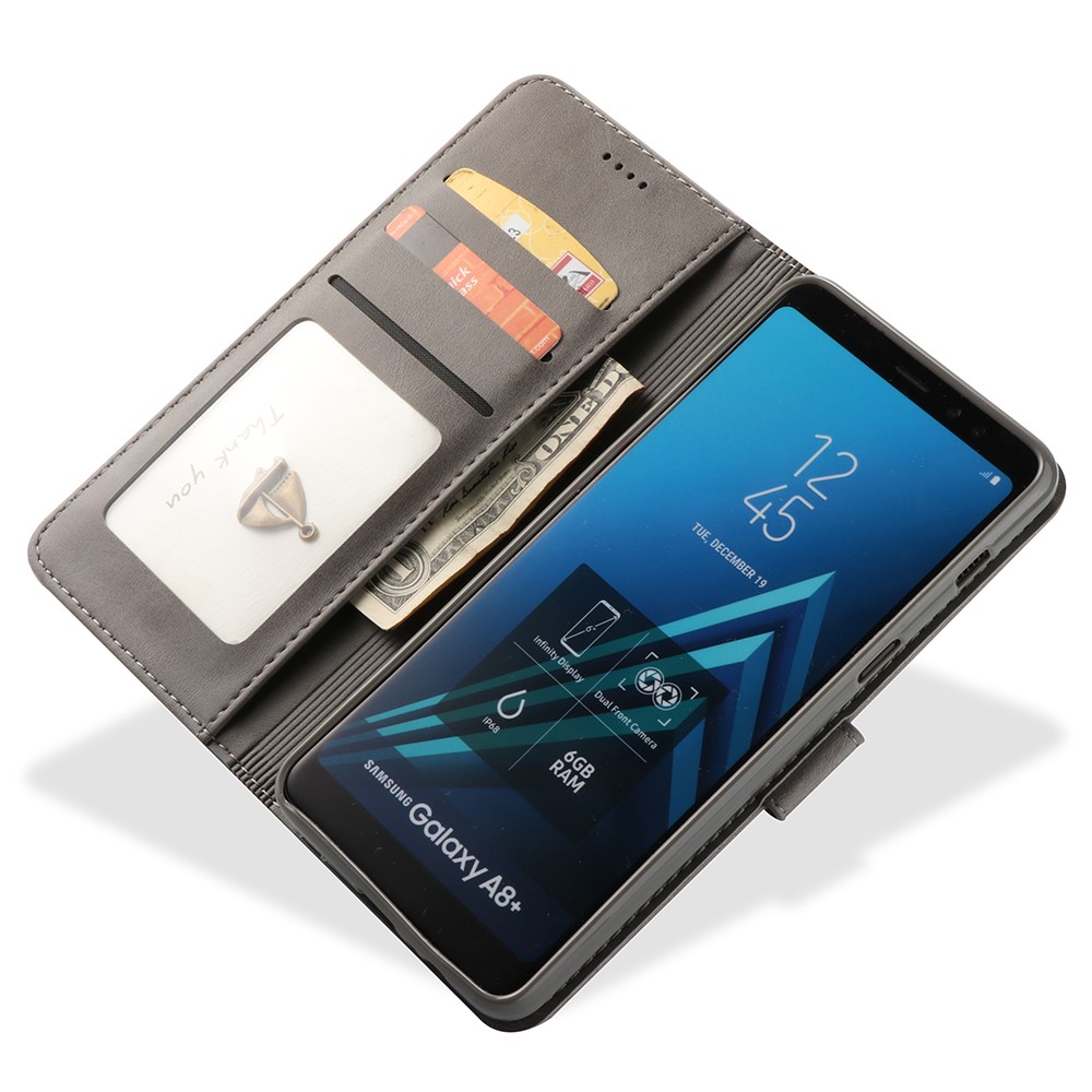 LC.IMEEKE Wallet Leather Stand Cover for Samsung Galaxy A8 (2018) - Grey-3