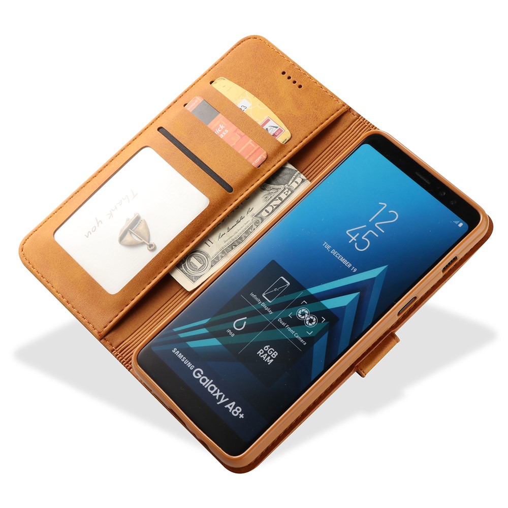 LC.IMEEKE Leather Wallet Case for Samsung Galaxy A8 (2018) - Brown-3