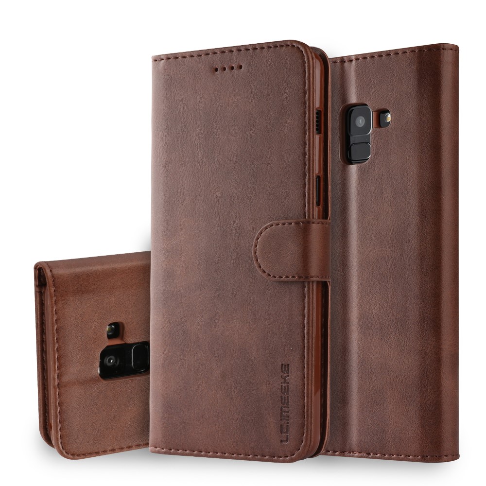 LC.IMEEKE Leather Wallet Cover for Samsung Galaxy A8 (2018) - Coffee-1