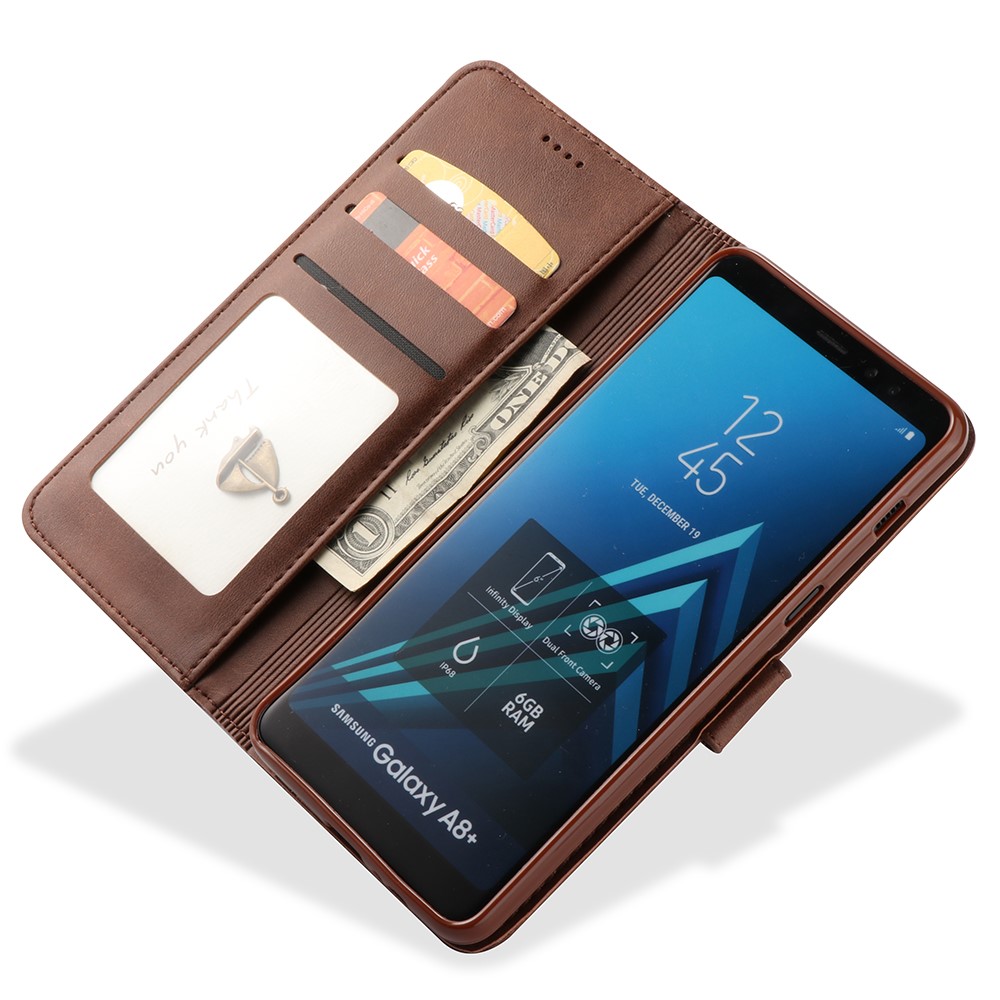 LC.IMEEKE Leather Wallet Cover for Samsung Galaxy A8 (2018) - Coffee-3