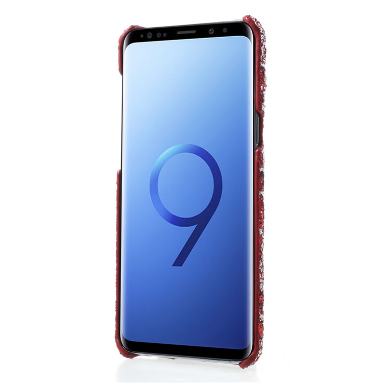 Glittery Sequins Decor PU Leather Coated Back Case for Samsung Galaxy S9 G960 - Red-2