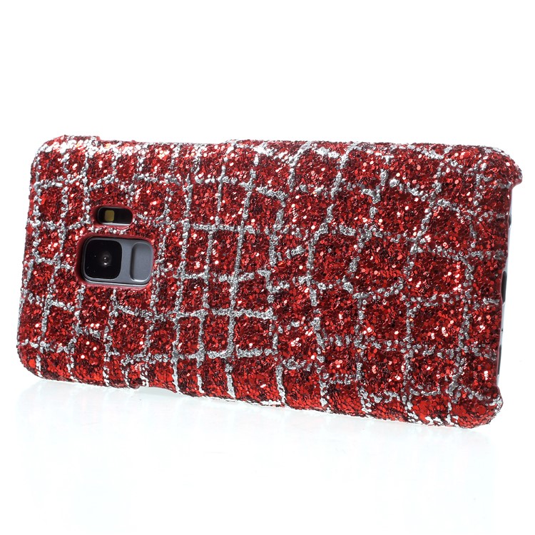 Glittery Sequins Decor PU Leather Coated Back Case for Samsung Galaxy S9 G960 - Red-4