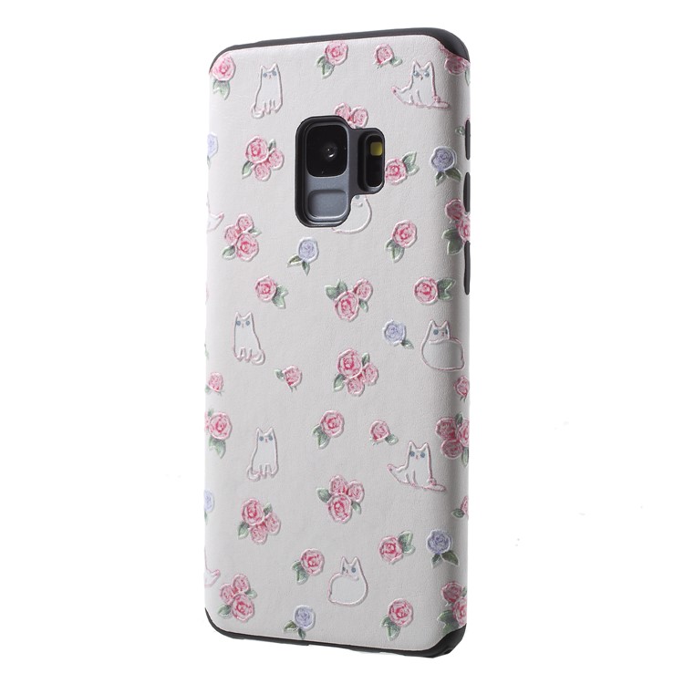 Embossed Pattern Soft TPU Cell Phone Case Accessory for Samsung Galaxy S9 SM-G960 - Cats and Flowers-3