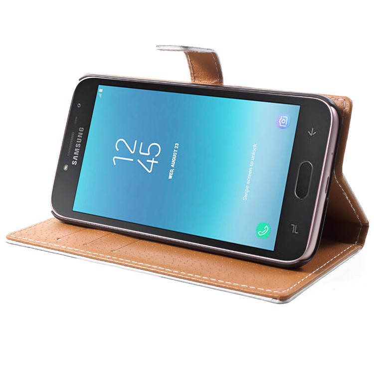 Pattern Printing Leather Wallet Stand Case for Samsung Galaxy J2 Pro 2018 - Wolf Howling at the Moon-4