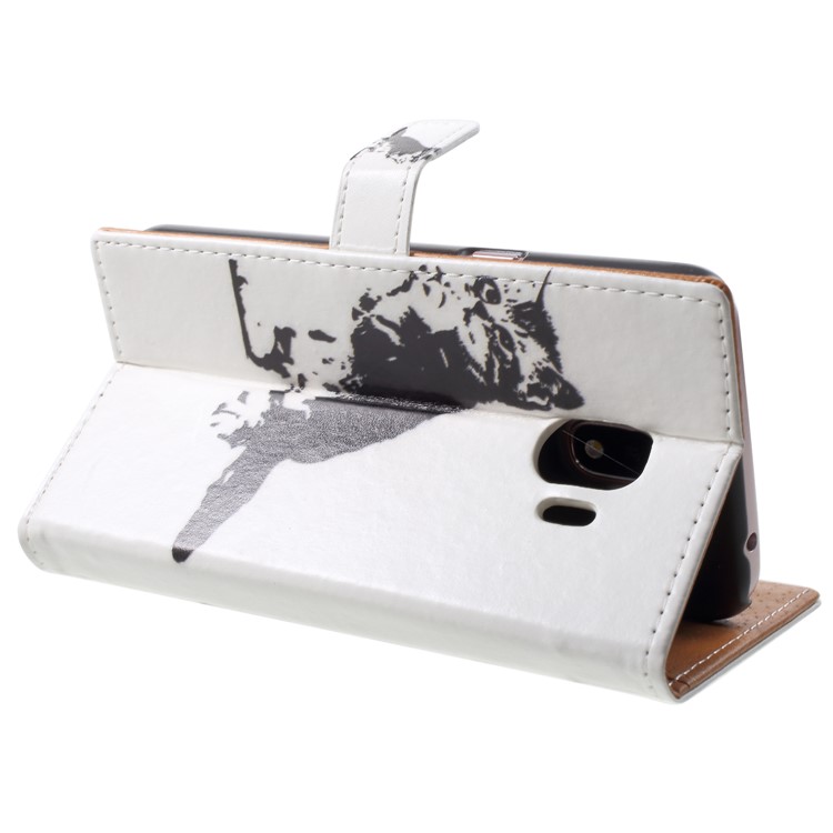 Pattern Printing Leather Wallet Stand Shell for Samsung Galaxy J2 Pro 2018 - Black and White Cat-5