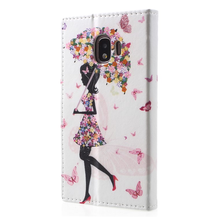 Pattern Printing Leather Wallet Phone Case for Samsung Galaxy J2 Pro 2018 - Flowered Girl Holding Umbrella-2