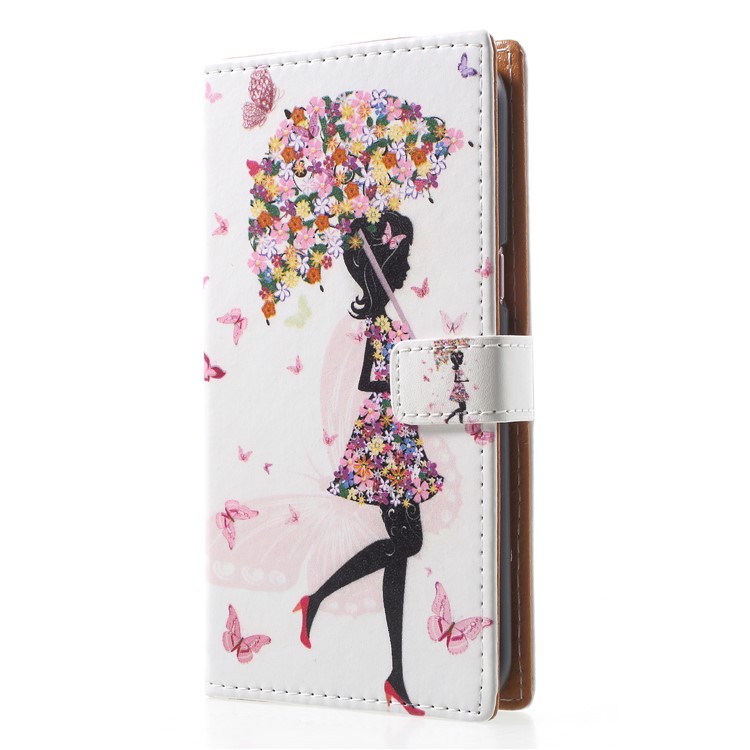 Pattern Printing Leather Wallet Phone Case for Samsung Galaxy J2 Pro 2018 - Flowered Girl Holding Umbrella-3