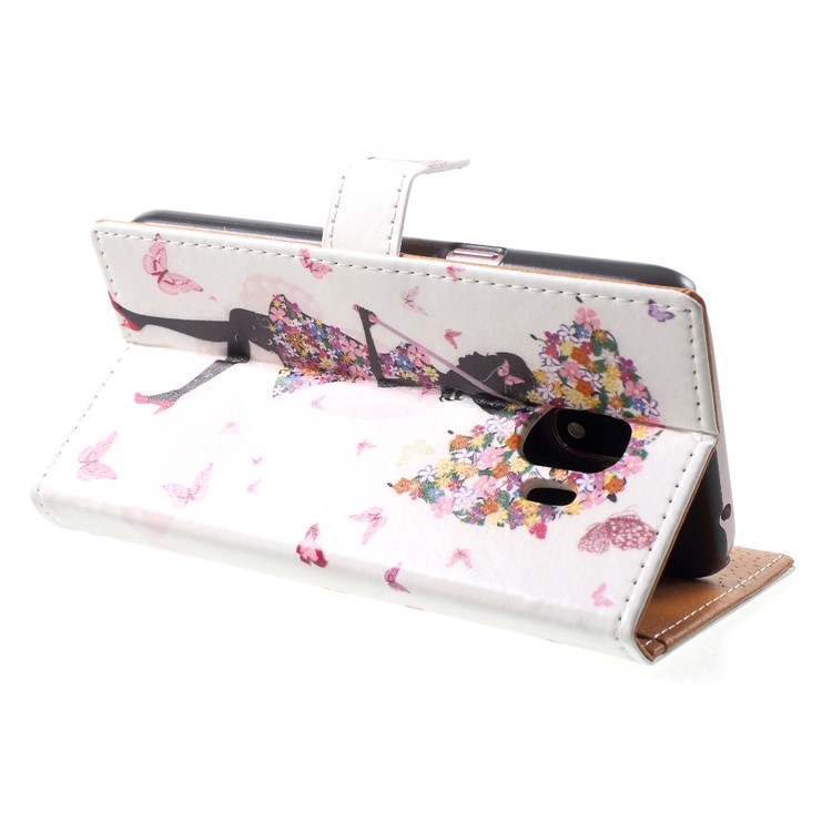 Pattern Printing Leather Wallet Phone Case for Samsung Galaxy J2 Pro 2018 - Flowered Girl Holding Umbrella-5