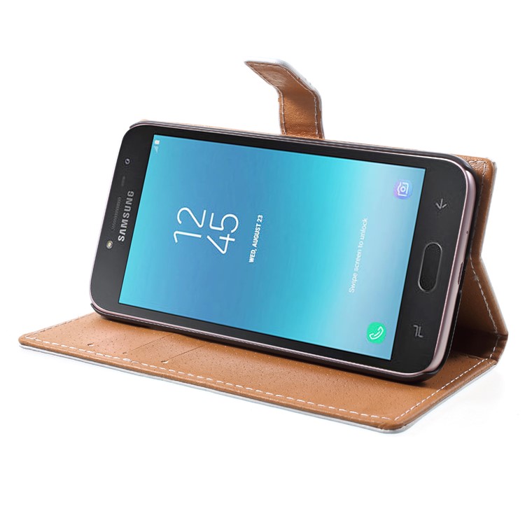Patterned Leather Wallet Stand Phone Cover for Samsung Galaxy J2 Pro 2018 - Blue Butterfly-4