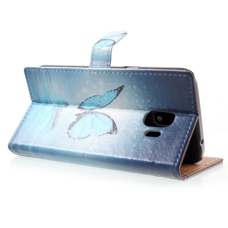 Patterned Leather Wallet Stand Phone Cover for Samsung Galaxy J2 Pro 2018 - Blue Butterfly-5