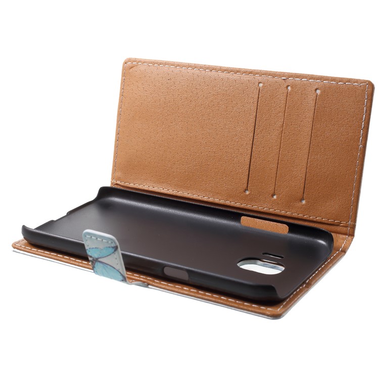 Patterned Leather Wallet Stand Phone Cover for Samsung Galaxy J2 Pro 2018 - Blue Butterfly-7