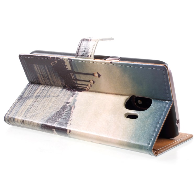 Patterned Leather Wallet Stand Mobile Casing for Samsung Galaxy J2 Pro 2018 - Dock at Sunset-5