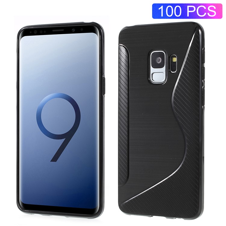 100Pcs/Set S Shape Carbon Fiber Brushed TPU Case for Samsung Galaxy S9 G960 - Black-1