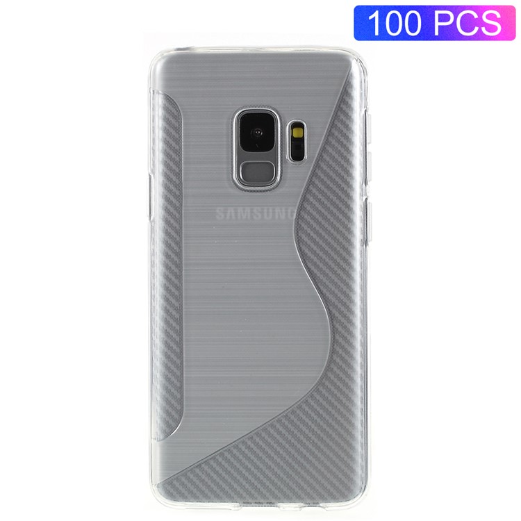 100Pcs/Set S Shape Carbon Fiber Brushed TPU Cover for Samsung Galaxy S9 G960 - White-1