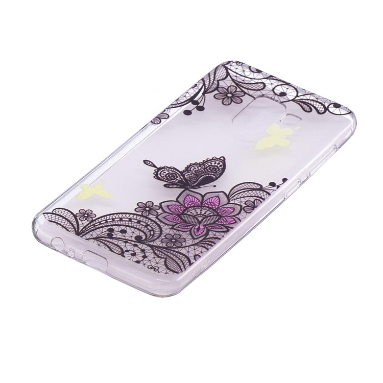Embossment Patterned TPU Soft Back Cover for Samsung Galaxy A8 (2018) - Flower and Butterfly-3