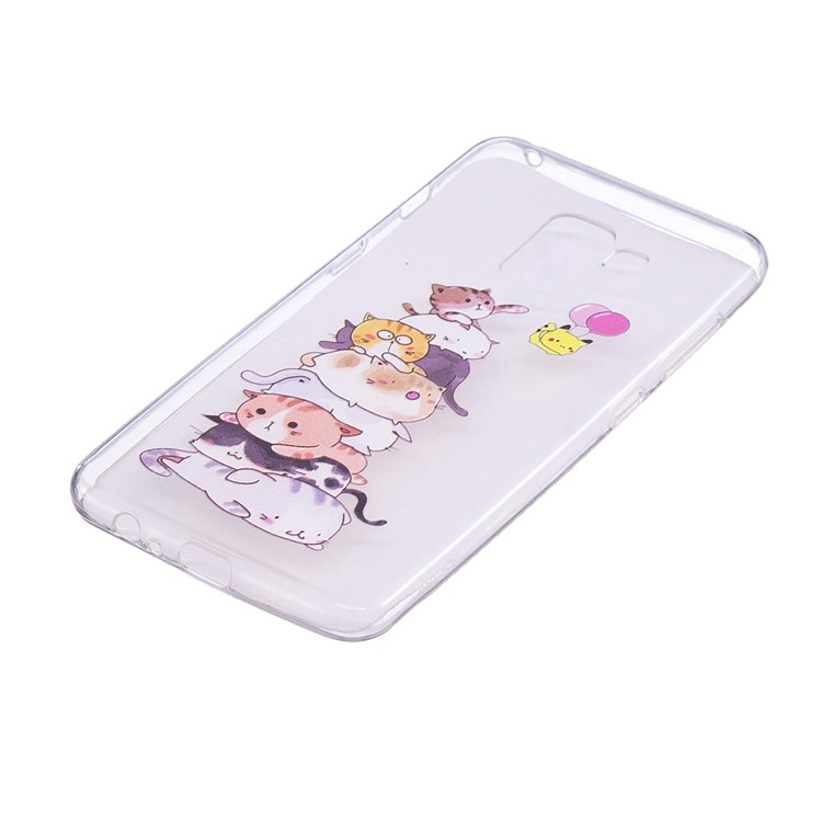 Embossment Patterned TPU Soft Back Shell for Samsung Galaxy A8 (2018) - Cats-3