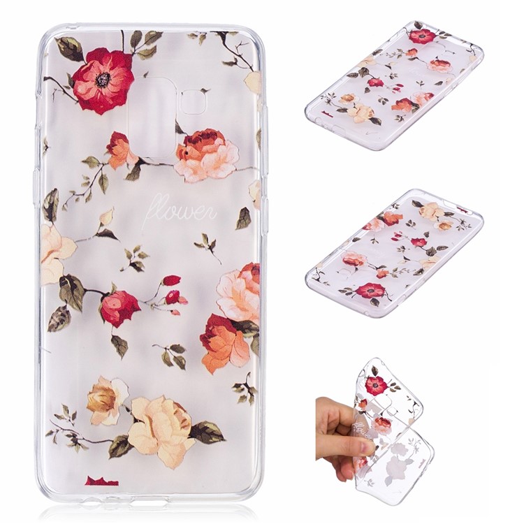 Embossment Patterned TPU Soft Back Mobile Phone Case for Samsung Galaxy A8 (2018) - Flowers-1