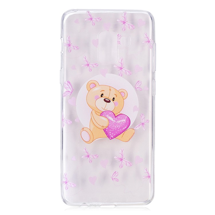 Embossment Patterned TPU Soft Back Cell Phone Case for Samsung Galaxy A8 (2018) - Bear and Heart-2