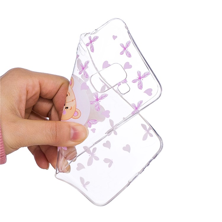 Embossment Patterned TPU Soft Back Cell Phone Case for Samsung Galaxy A8 (2018) - Bear and Heart-5