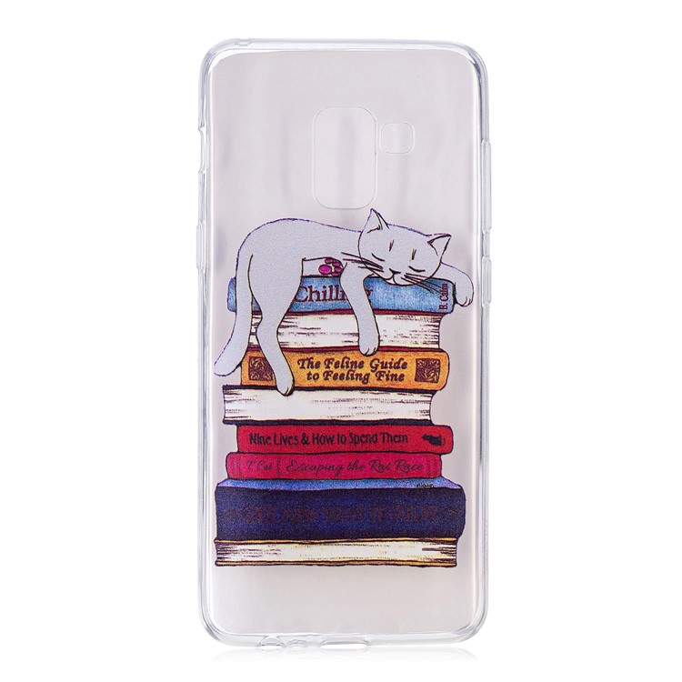 Embossment Patterned TPU Soft Back Cell Phone Casing for Samsung Galaxy A8 (2018) - Cat on Books-2