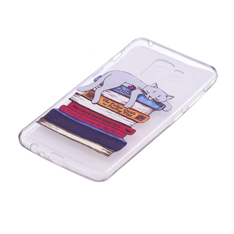 Embossment Patterned TPU Soft Back Cell Phone Casing for Samsung Galaxy A8 (2018) - Cat on Books-3