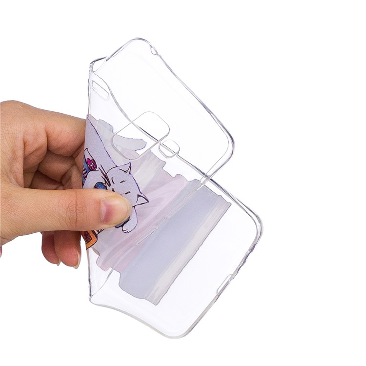 Embossment Patterned TPU Soft Back Cell Phone Casing for Samsung Galaxy A8 (2018) - Cat on Books-5