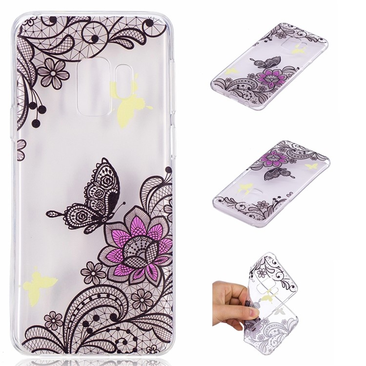 Embossment Patterned TPU Soft Back Cover for Samsung Galaxy S9 SM-G960 - Flower and Butterfly-1
