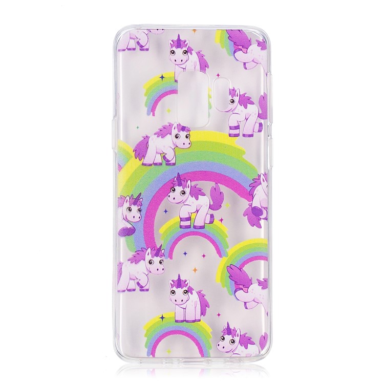 Embossment Patterned TPU Soft Back Casing for Samsung Galaxy S9 SM-G960 - Unicorns and Rainbow-2