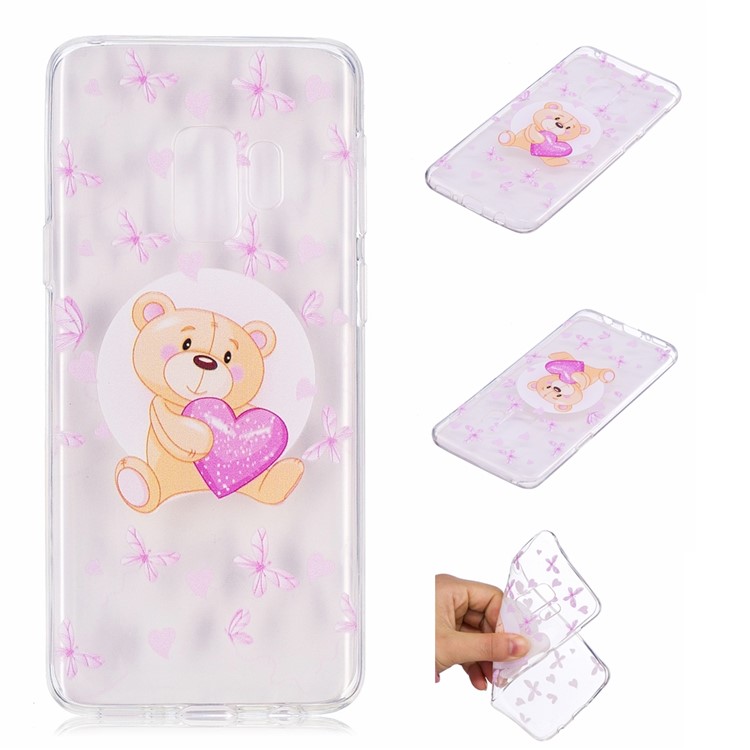 Embossment Patterned TPU Soft Cover for Samsung Galaxy S9 SM-G960 - Bear and Heart-1