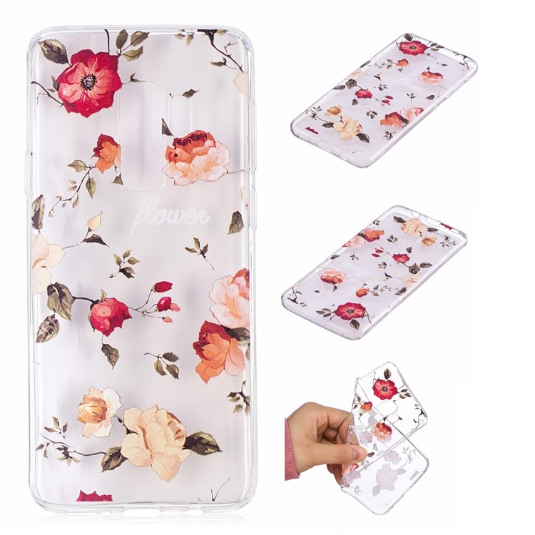 Embossment Patterned Soft TPU Cell Phone Cover for Samsung Galaxy S9 Plus SM-G965 - Flowers-1
