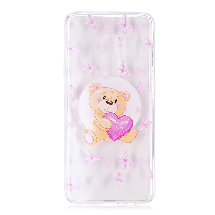 Embossment Patterned Soft TPU Mobile Cover for Samsung Galaxy S9 Plus SM-G965 - Bear and Heart-2