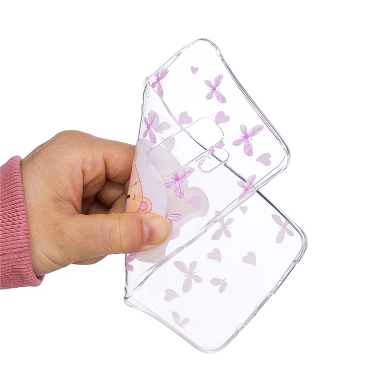 Embossment Patterned Soft TPU Mobile Cover for Samsung Galaxy S9 Plus SM-G965 - Bear and Heart-5