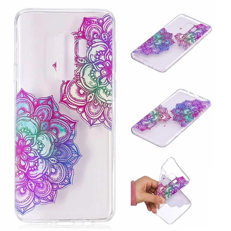 Embossment Patterned Soft TPU Mobile Casing for Samsung Galaxy S9 Plus SM-G965 - Colorful Lotus-1
