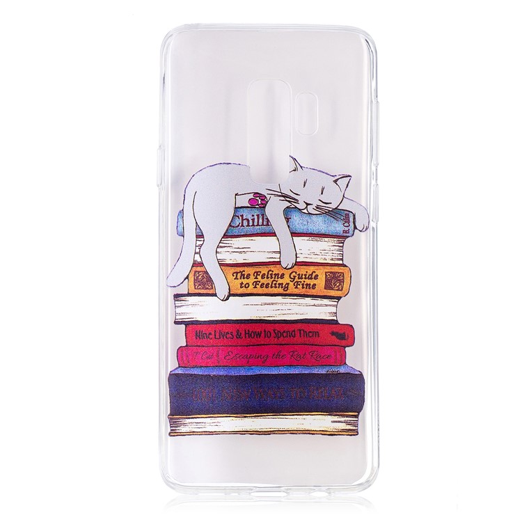 Embossment Patterned Soft TPU Mobile Phone Shell for Samsung Galaxy S9 Plus SM-G965 - Cat on Books-2