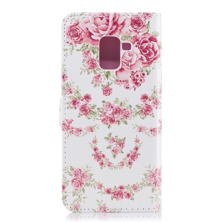 Embossed Pattern Leather Wallet Stand Cover for Samsung Galaxy A8 (2018) - Blooming Peonies-3