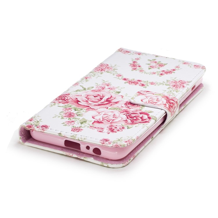 Embossed Pattern Leather Wallet Stand Cover for Samsung Galaxy A8 (2018) - Blooming Peonies-4