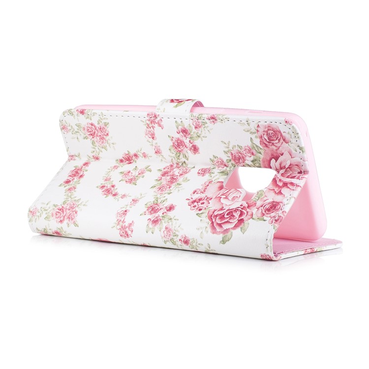 Embossed Pattern Leather Wallet Stand Cover for Samsung Galaxy A8 (2018) - Blooming Peonies-5