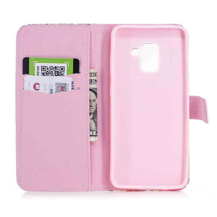 Embossed Pattern Leather Wallet Stand Cover for Samsung Galaxy A8 (2018) - Blooming Peonies-6
