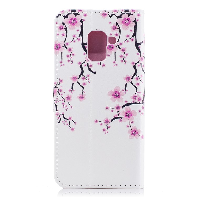 Embossed Pattern Leather Stand Protective Cover for Samsung Galaxy A8 (2018) - Plum Blossom-3
