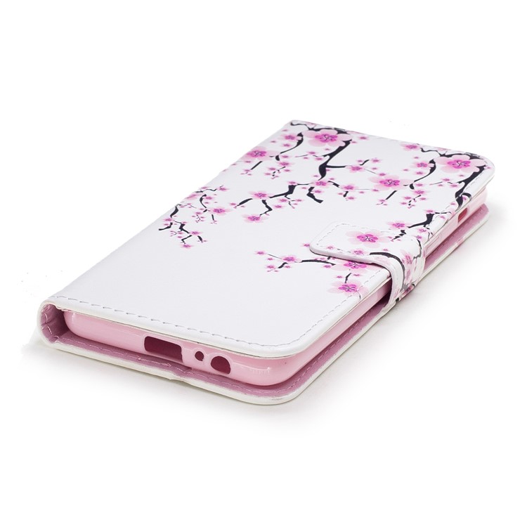 Embossed Pattern Leather Stand Protective Cover for Samsung Galaxy A8 (2018) - Plum Blossom-4