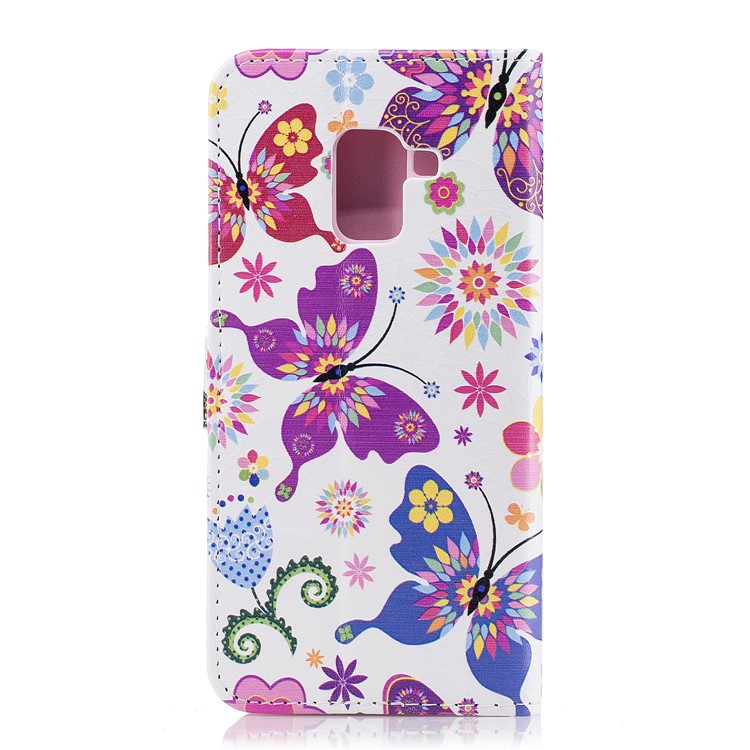 Embossed Pattern Leather Wallet Mobile Cover for Samsung Galaxy A8 (2018) - Pretty Butterflies and Flowers-3