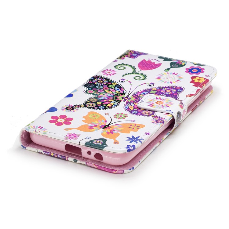 Embossed Pattern Leather Wallet Mobile Cover for Samsung Galaxy A8 (2018) - Pretty Butterflies and Flowers-4