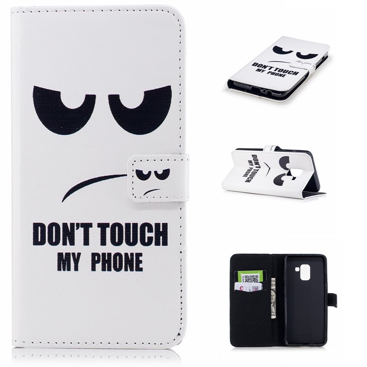Embossed Pattern Leather Stand Cell Phone Case for Samsung Galaxy A8 (2018) - Do Not Touch My Phone-1