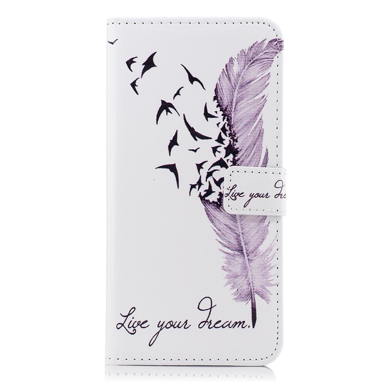 Embossed Pattern Leather Stand Mobile Phone Cover for Samsung Galaxy A8 (2018) - Feather and Birds-2