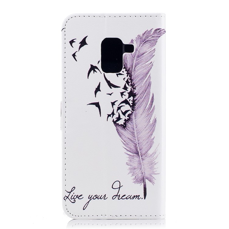 Embossed Pattern Leather Stand Mobile Phone Cover for Samsung Galaxy A8 (2018) - Feather and Birds-3