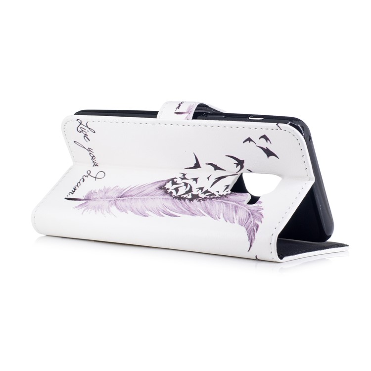 Embossed Pattern Leather Stand Mobile Phone Cover for Samsung Galaxy A8 (2018) - Feather and Birds-5
