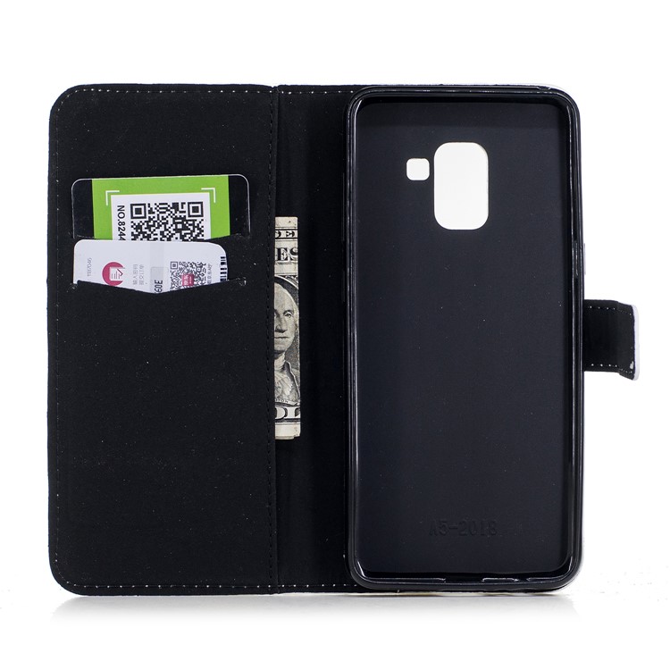 Embossed Pattern Leather Stand Mobile Phone Cover for Samsung Galaxy A8 (2018) - Feather and Birds-6